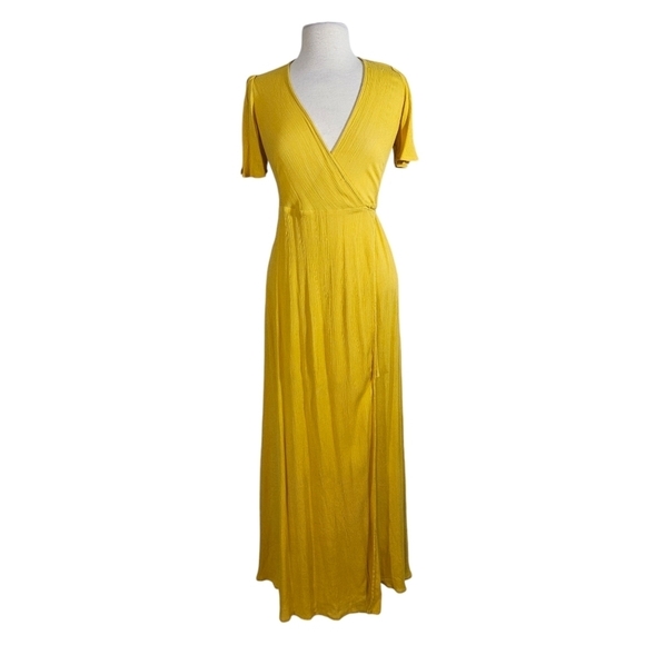 Lulus Much Obliged Golden Yellow Wrap Maxi Dress - Picture 2 of 8